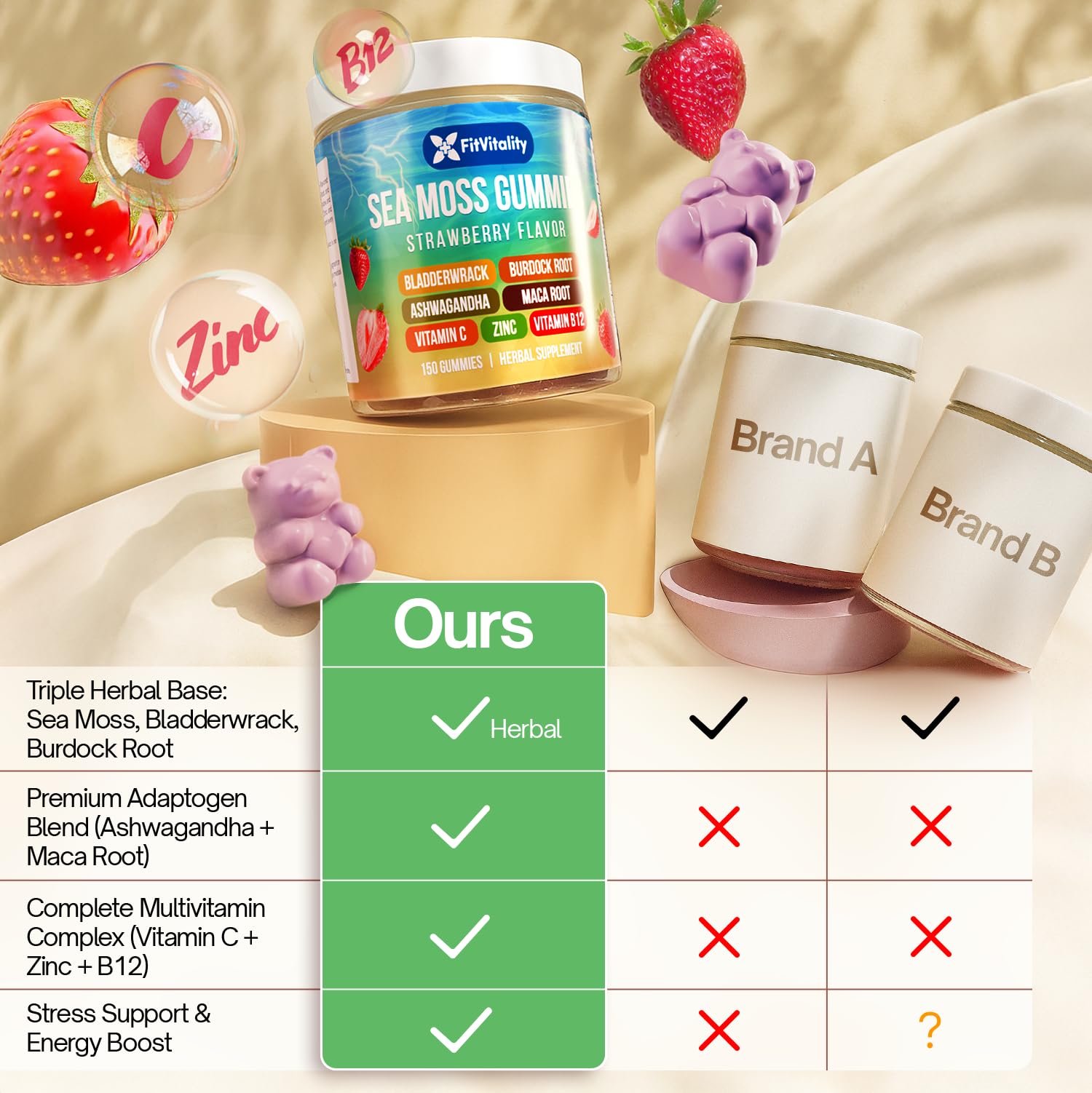 60 Sea Moss Gummies. 9-in-1 Formula. With Ashwagandha, Burdock, Elderberry. — Amazon image 3