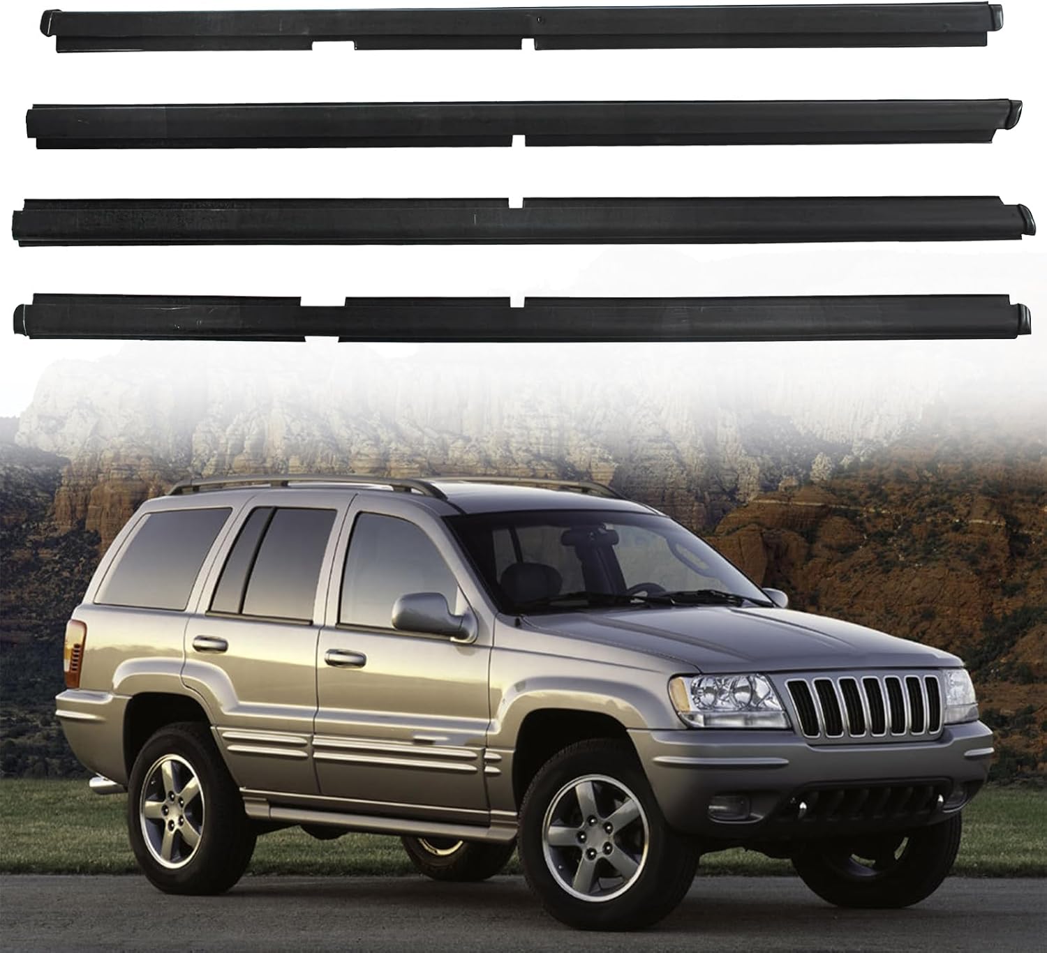 ZONFANT Car Outer Door Window Sweep Molding Trim Weatherstrip Seal Belt Compatible with Jeep Vehicle 1999-2004 Grand Cherokee, Replace#55135879AF 55135878AF 55135890AF 55135891AF