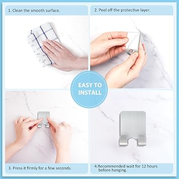 VIS'V Shower Wall Razor Holder, Metal Adhesive Razor Hooks for His and Hers, Waterproof, Silver, 2 Pcs