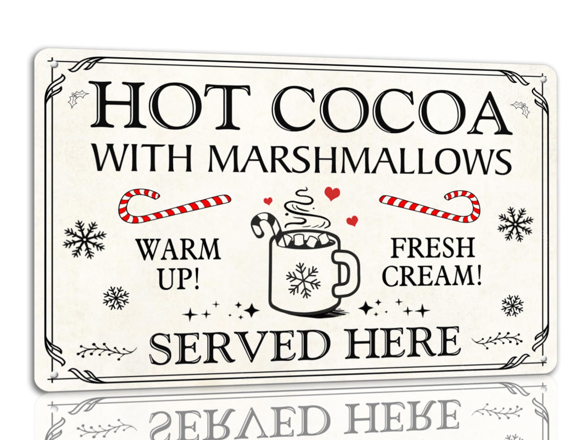 peiyeety Hot Cocoa With Minimallows Served Here Tin Sign Funny Christmas Metal Signs Retro Santa Sign Christmas Wall Art Decor For Home Cafe Shop 8x12 Inch
