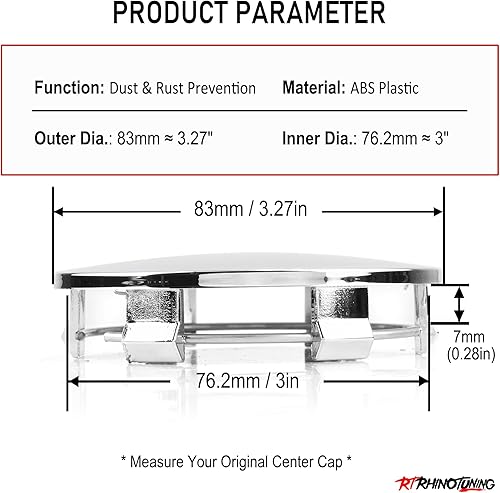 Miniatura 2 de Rhinotuning Tapacubos centrales de rueda de coche ABS cromados plateados de 83 mm (3.27 in)3.008 in (3 pulgadas), reemplazan