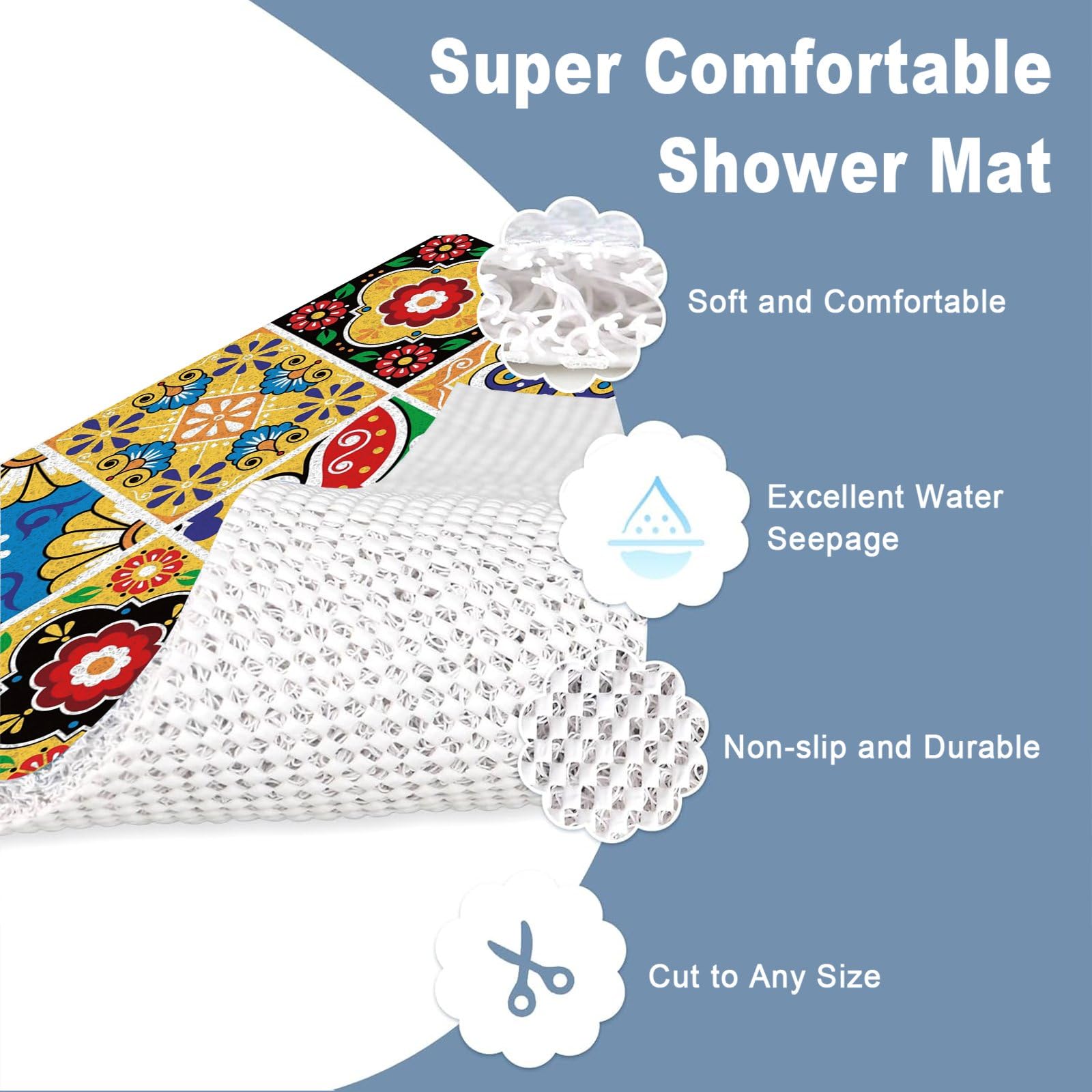 Alfombrillas de ducha antideslizantes para personas mayores, 60 x 90 cm, alfombrilla de baño antideslizante para ducha interior, alfombrillas de bañera para baño, almohadillas de baño de lufa de PVC