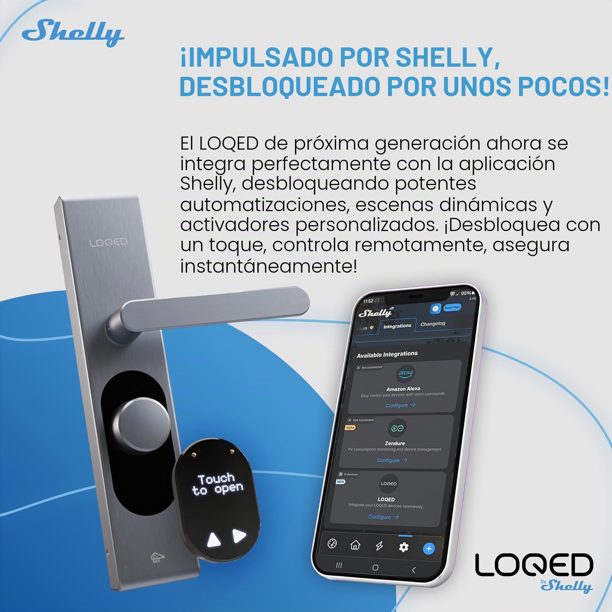 LOQED Touch Smart Lock Plateado - Cerradura inteligente con cilindro europeo, W-Fi, Bluetooth, Accesso remoto táctil sin llave y con Código, Control de Aplicación, Alta seguridad, Alexa, Google Home