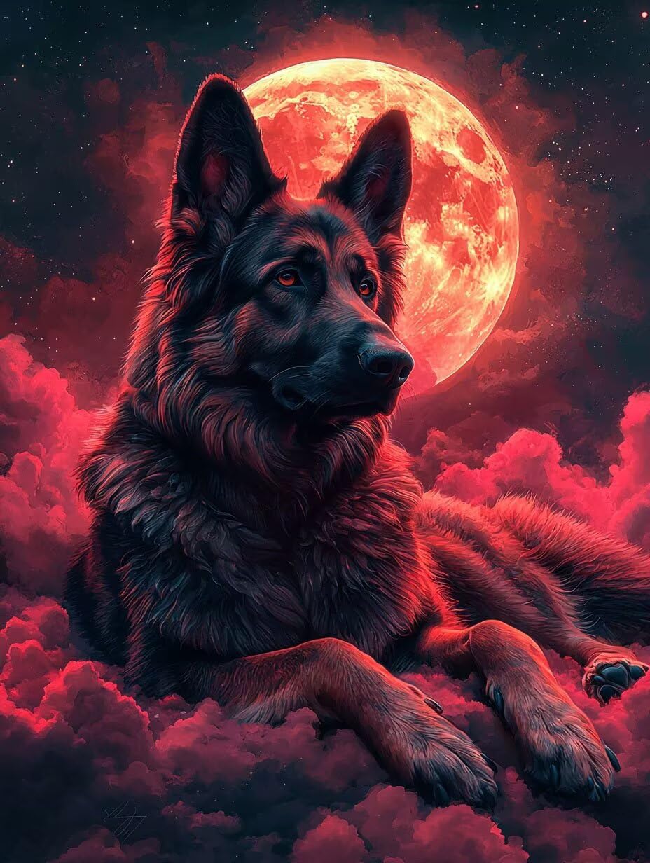 Hyupuanj Zestaw do malowania diamentami 5D DIY Dog Moon, 91 x 122 cm h-325