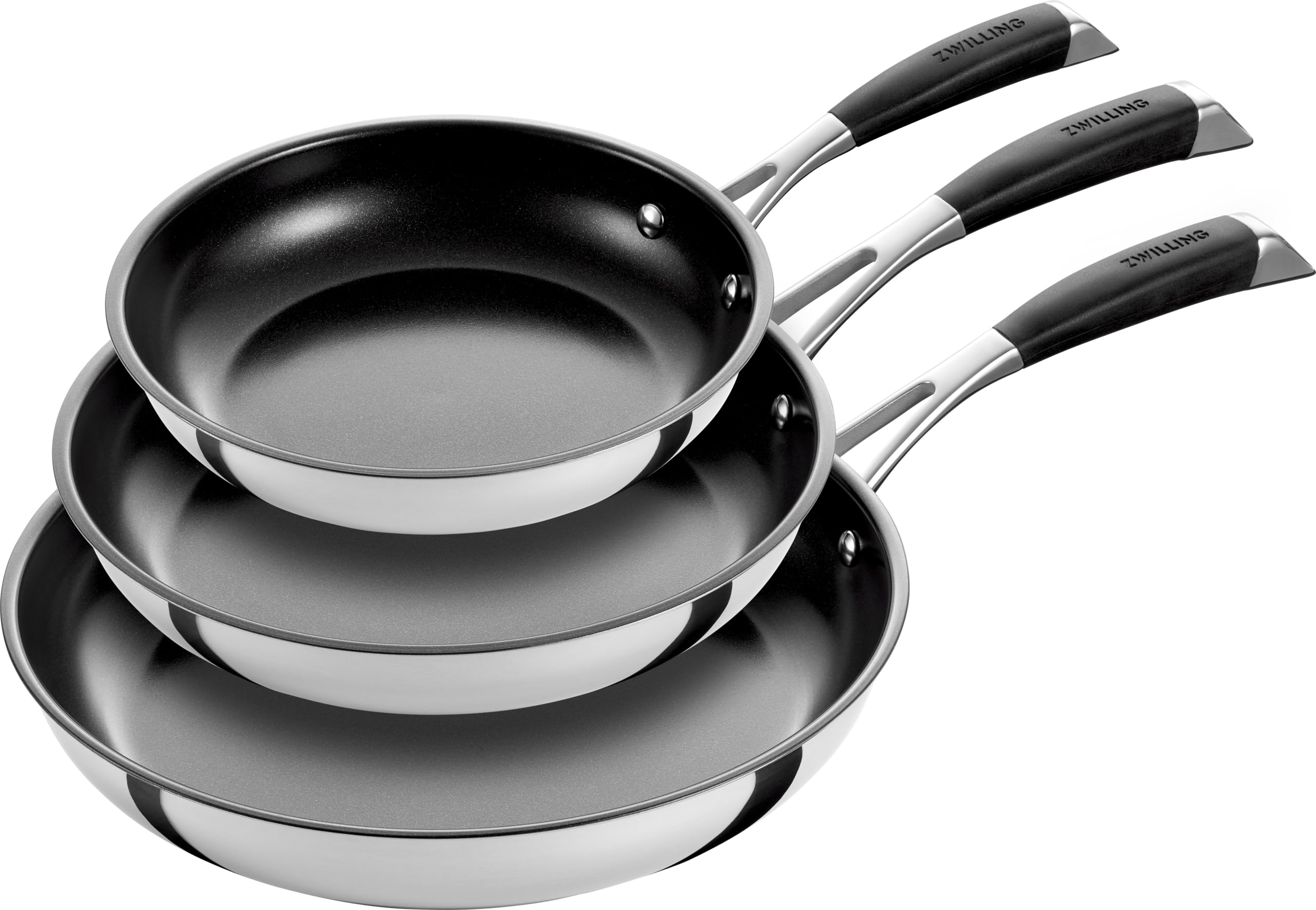 ZWILLING Core, Set de 3 poêles (20, 24 et 28 cm), Revêtement antiadhésif en céramique, Compatible induction, Acier inoxydable