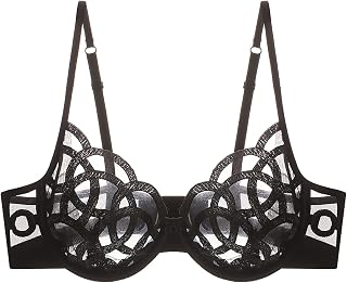 Women's Unlined Lace Balconette Bra Sexy Hollow Out Lingerie Bra Underwear See Through Bikini Bras Valentine Gifts