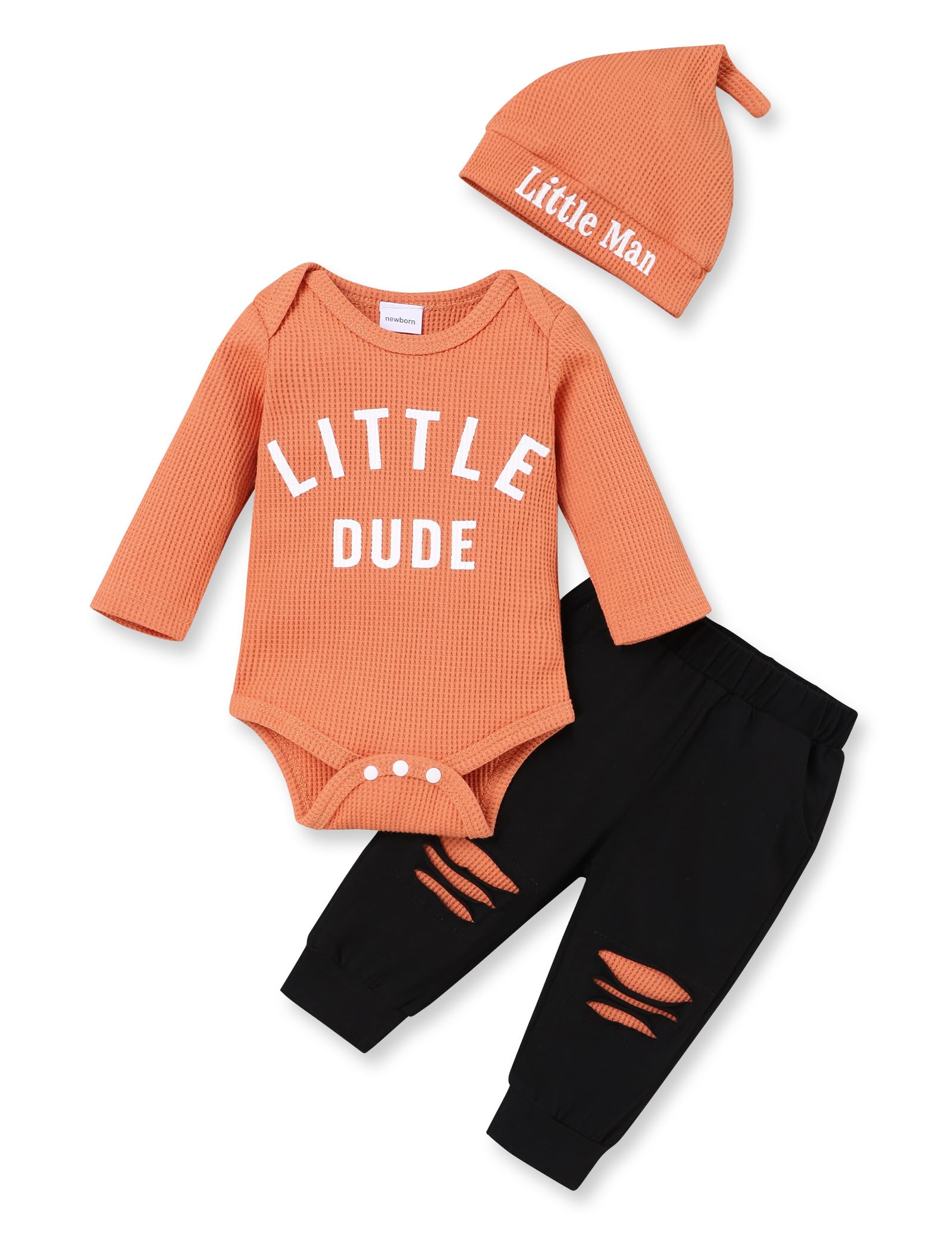 Newborn Baby Boy Girl Clothes Little Man Long Sleeve Romper,Plaid Pants + Cute Hat 3pcs Outfit Set