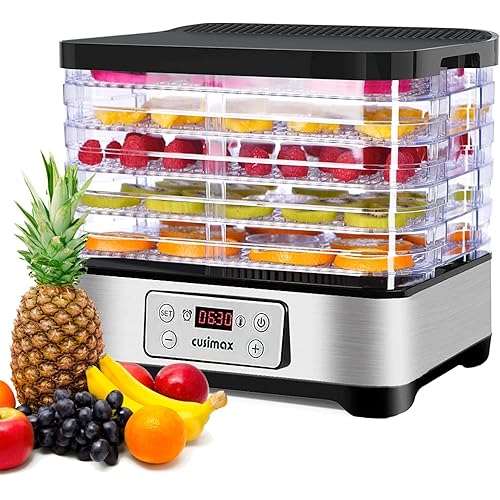 Food Dehydrator, CUSIMAX Electric Dryer Dehydrators Machine with Digital Timer & Temperature Control for Beef Jerky Fruits Meat Herbs Vegetables, 5 BPA-Free Trays, Overheat Protection, Silver