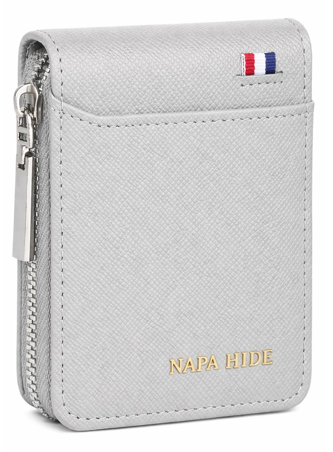 NAPA HIDE Slim Zipper Card Holder Wallet for Men & Women | RFID Blocking Accordion Credit Card Case | Compact Cash & Card Organizer with Smooth Metal Zip (L.Grey)