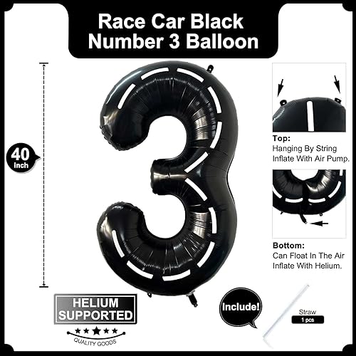 Miniatura 9 de Globo negro número 6 de 40 pulgadas, tamaño grande, globos de helio de Mylar para niños, 6 auto de carreras, camión monstruo, fiesta de cumpleaños,