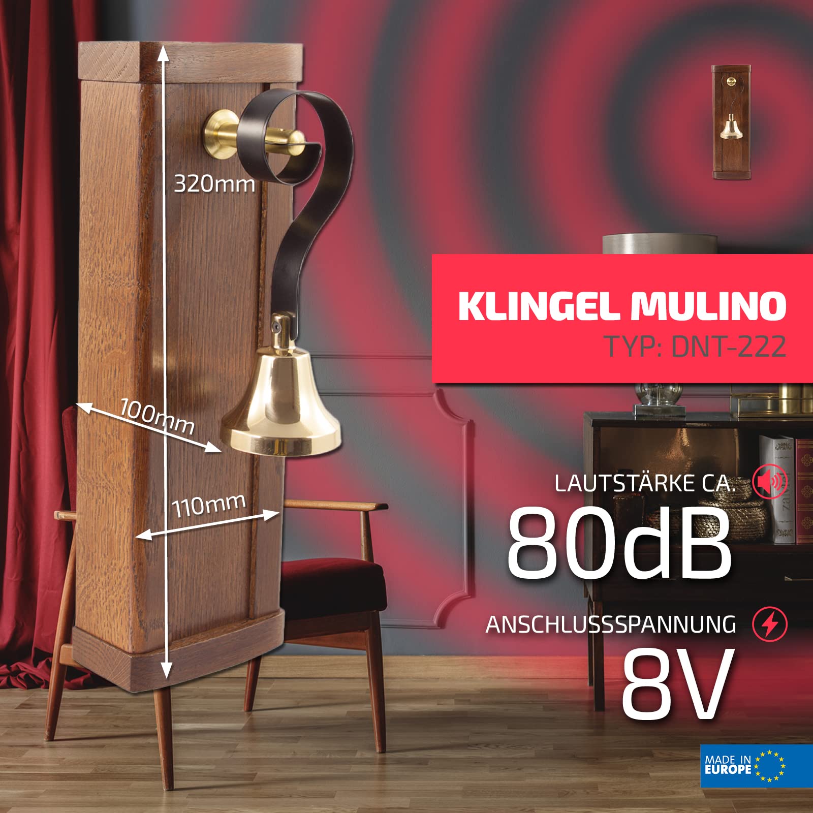 Retro DNT-222 mosiądz Butler dzwonek
