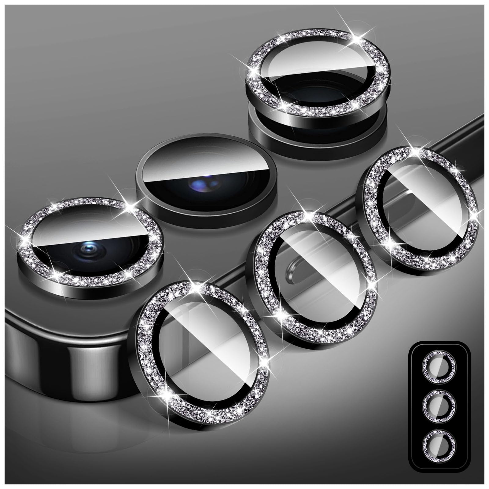 LucBuy Bling Camera Lens Protector for Samsung Galaxy S24 Plus, Tempered Glass Camera Cover Film Stickers, Glitter Automatic-Alignment Individual