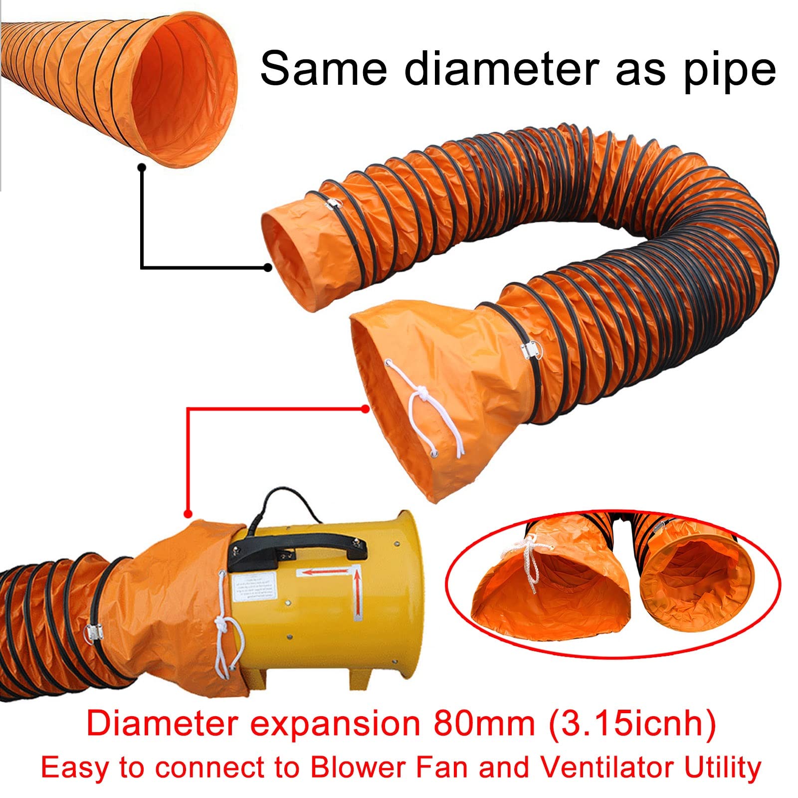 Tubo Flessibile Condotto In PVC Diam 200mm Bis 600mm Ventilazione L 5m 10m Espansione E Flessione Libera Nessuna Cucitura Tubo Flessibile Di Scarico Per L'edilizia, L'industria E L'agricoltura ( Size