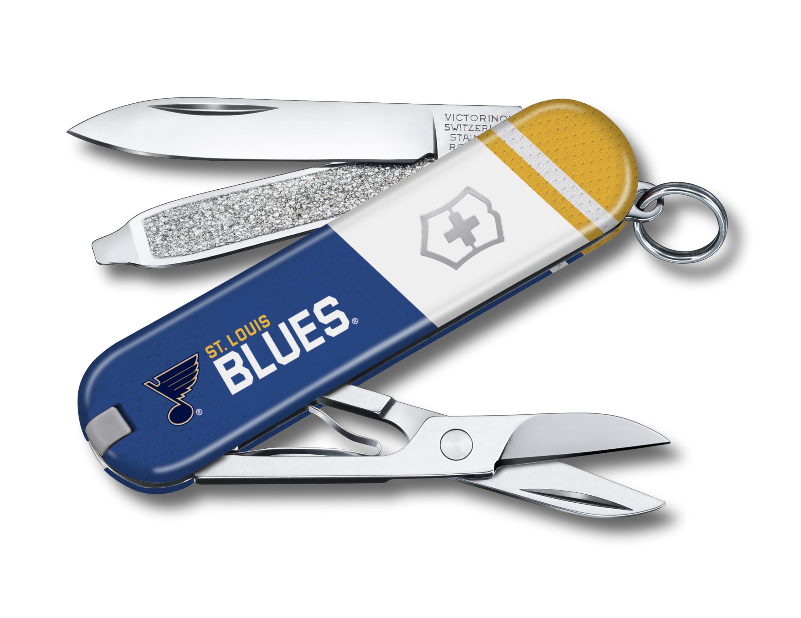 Victorinox Classic SD Swiss Army Knife – Compact 7 Function Swiss Made Pocket Knife with Small Blade, Screwdriver and Key Ring – St. Louis Blues