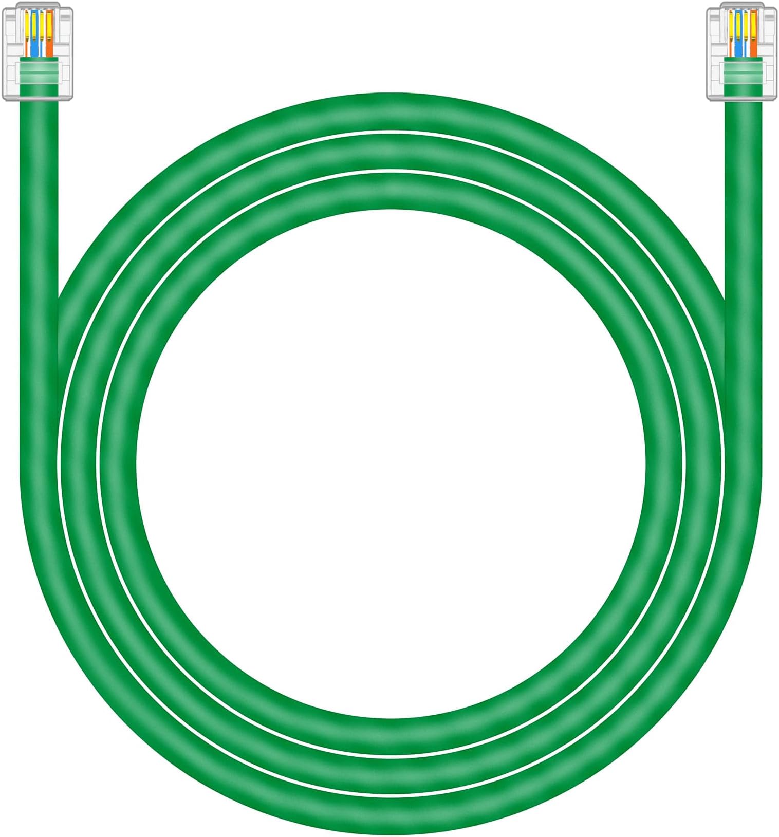 NECABLES CAT5E RJ11 Data Cable DSL Cable 6ft Heavy Duty High-Speed for DSL Modem UTP Compatible with ATT RJ11 6P4C Male to Male Green - 6 Feet