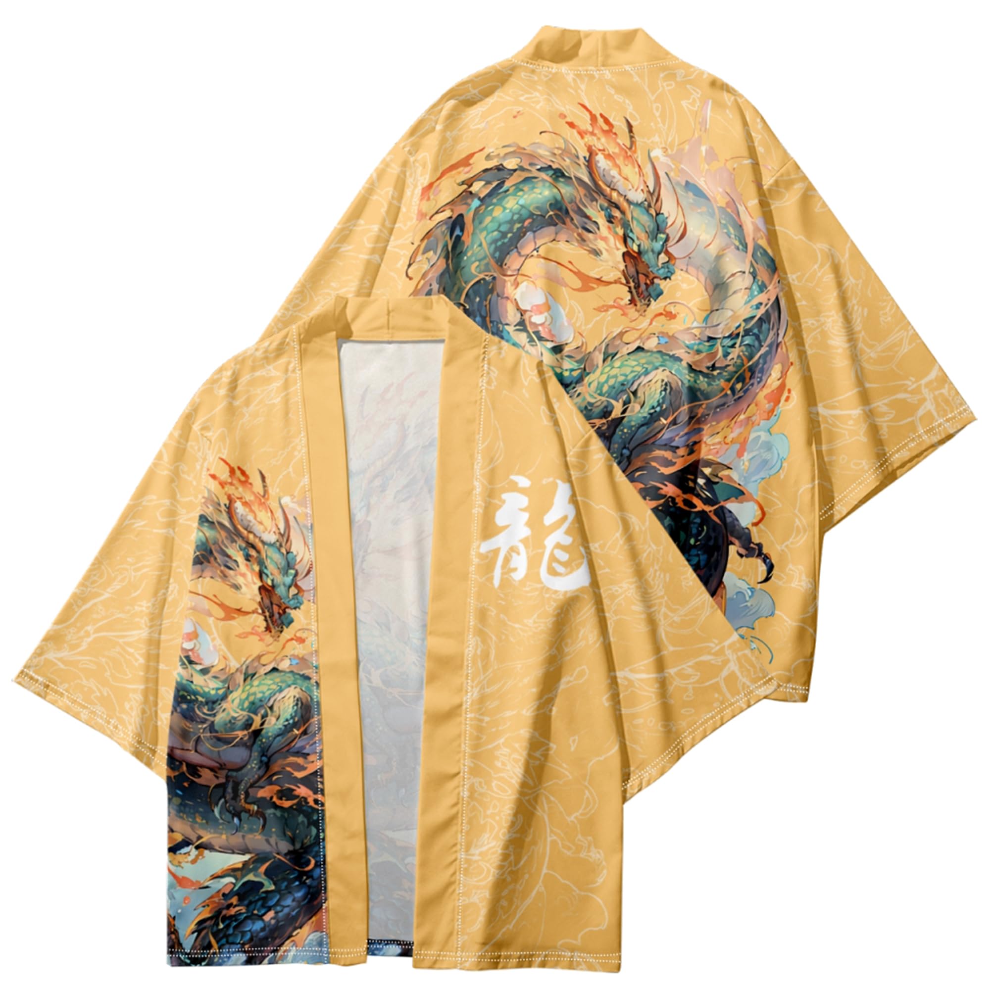 DOSLAVIDA Ensemble de veste kimono japonaise pour hommes, veste élégante ouverte sur le devant avec short, cardigan imprimé de style chinois