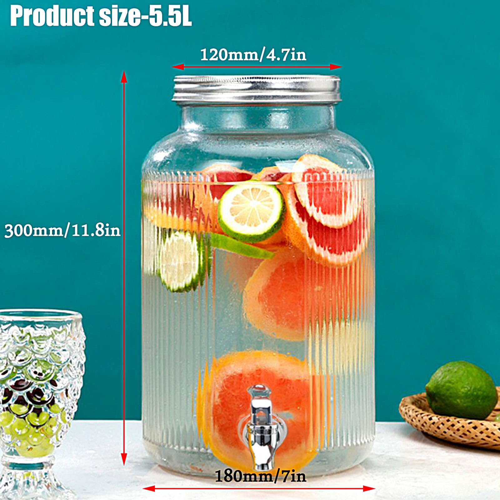 Glaskaraffe,Glaskaraffe Mit Deckel,Glaskrug Mit Wasserhahn Und Deckel Aus,Getränkekaraffe Glaskrug Für Kalt & Heiß Wasser Eistee Kaffee Milch Saft,Abs Faucet,5.5L