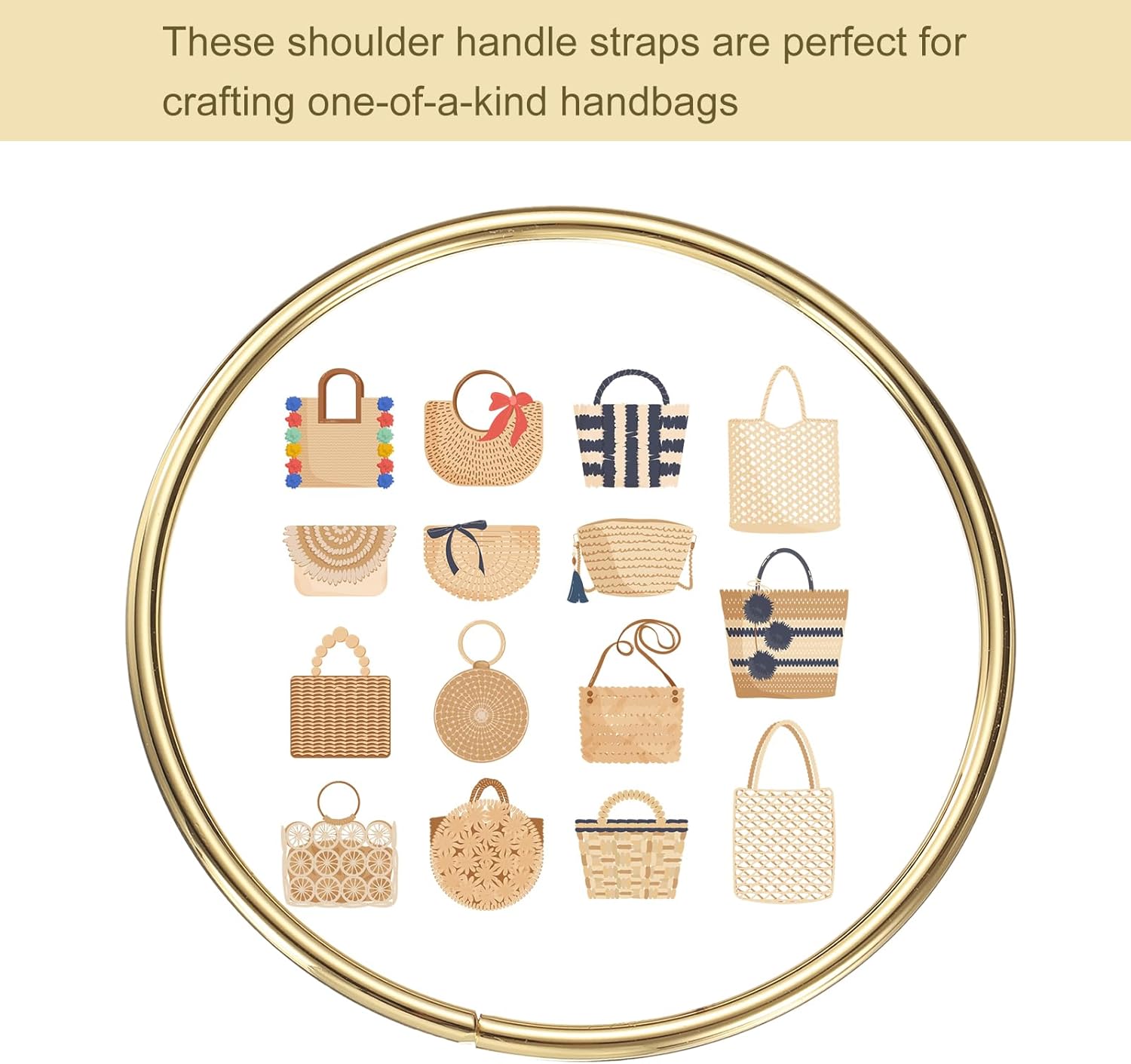 uxcell 4Pcs Metal Purse Handle, Round Handbag Ring Buckle Bag Handle Replacement for DIY Handmade Woven Bag Luggage Hardware Accessories, Gold - Image 6