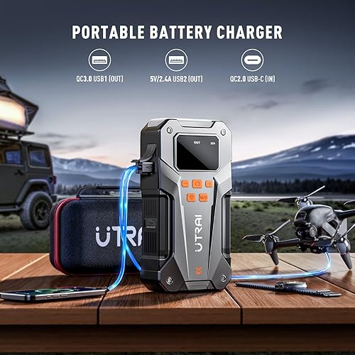 Miniatura 5 de UTRAI Arrancador portátil de 5000 A 150 PSI con compresor de aire + batería UTRAI de 27000 mAh