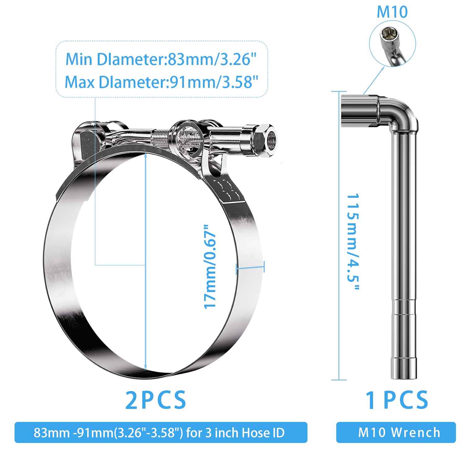 Snapklik.com : PEROMI 2 Pack 3 Inch T Bolt Hose Clamps Working Range 83 ...