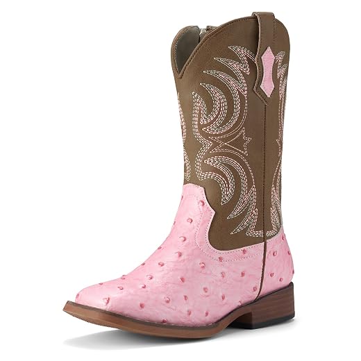 Rollda Boys Cowboy Boots, Kids Cowboy Boots with Square Toe, Girls Cowgirl Western Boots for Toddler/Little Boys/Big Kids