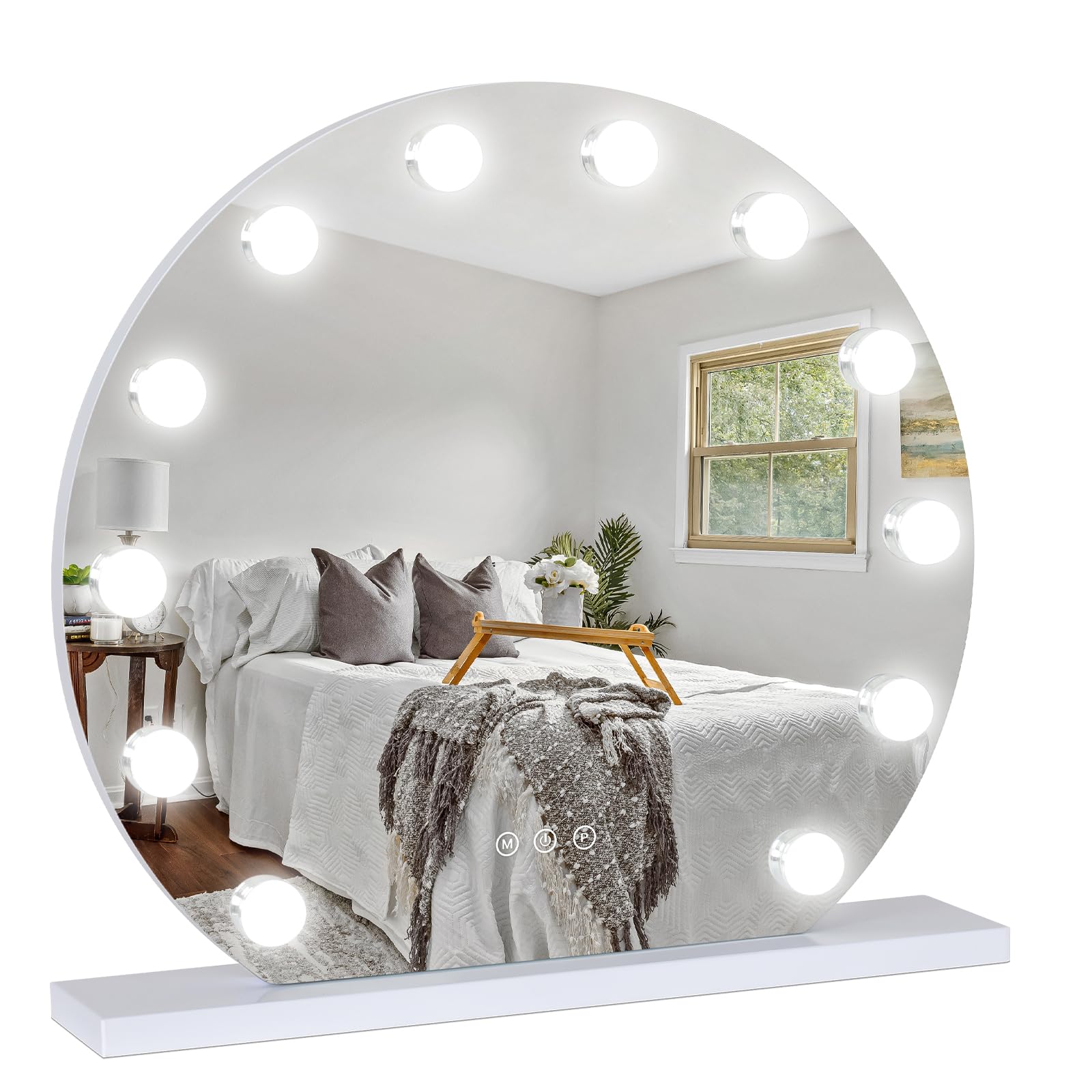 YU YUSING Hollywood Espejo Maquillaje con Luz 12 LED, 50 x 47.5 cm, 3 Modos Iluminación Regulables, Espejo Tocador, Espejos de Mesa, 10x, Vanity Mirror Tocador Dormitorio, Controles Táctiles, Blanco