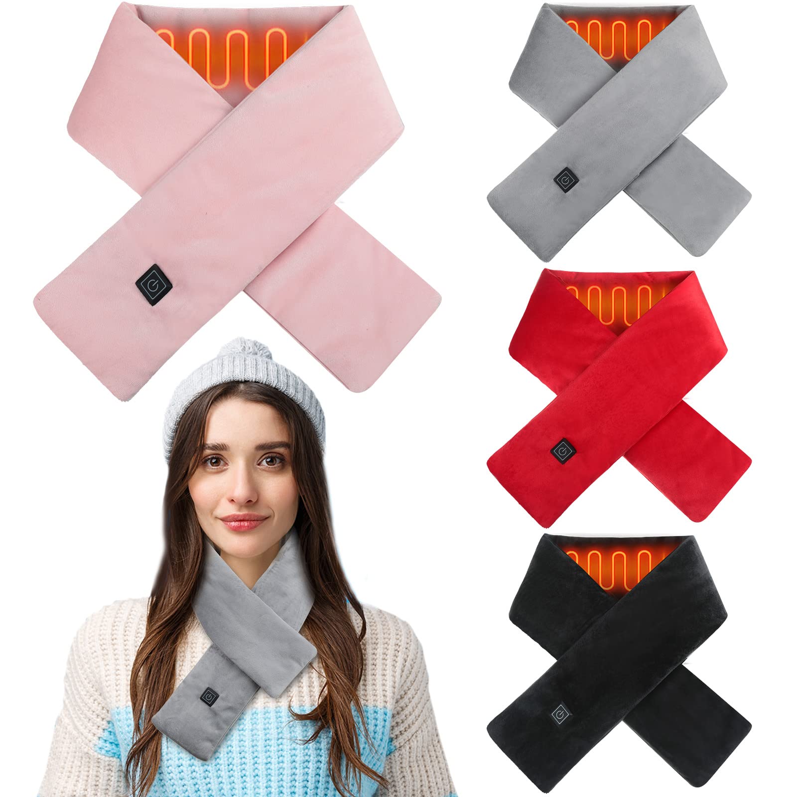 Mumufy 4 Pcs USB Heated Scarf Rechargeable Neck Heating Pad Neck Warmer Three Temp Setting (No Battery, No Power Bank)
