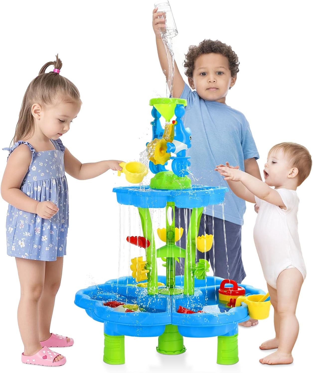 MoKo Water Table for Toddler 3+, 3-Tier Water Table for Kids Ages 4-8 for Outdoors Play, Kids Water and Sand Activity Sensory Playset, Sensory Table for Summer Beach Backyard, Blue-Green Dolphins
