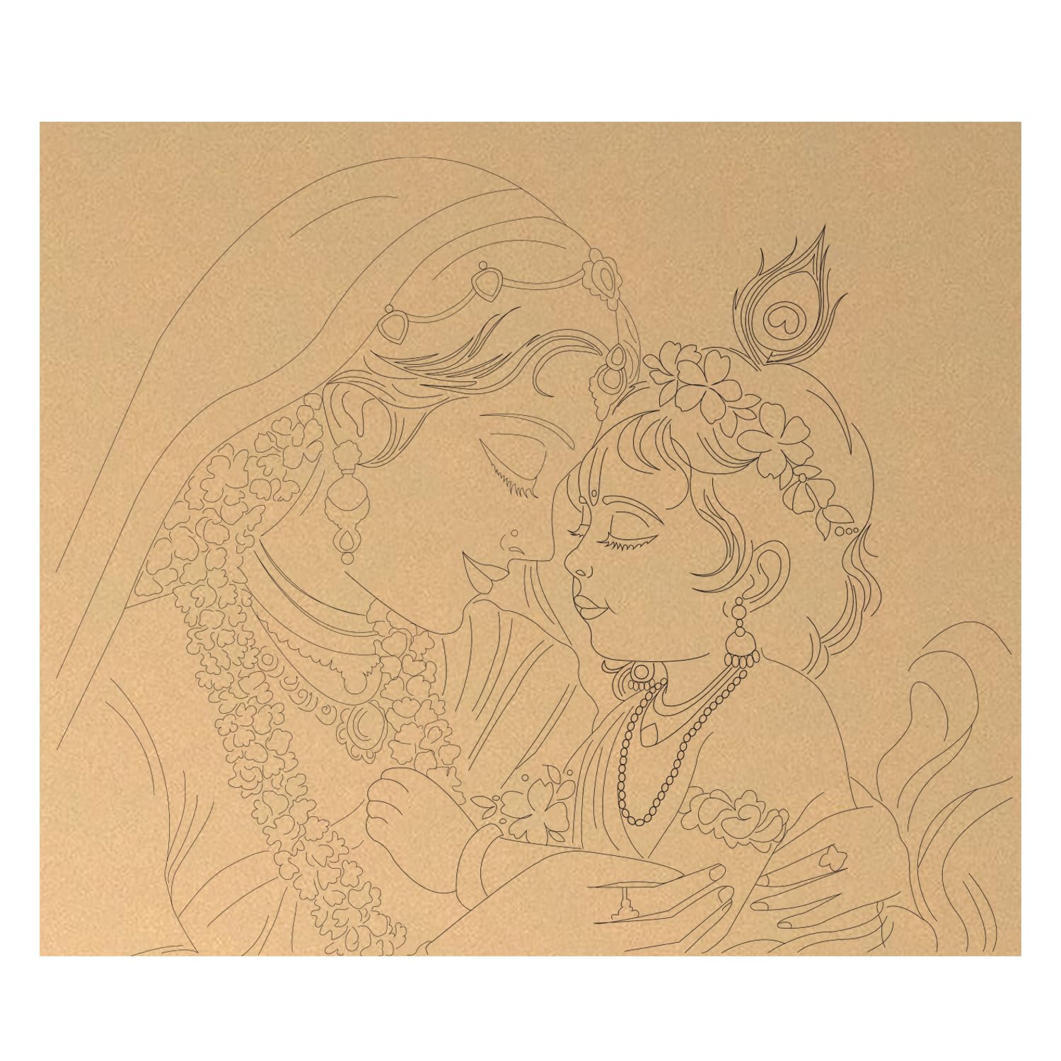 Pre Marked MDF Cutout 8inch for Clay Art Krishna with Maiya Yashoda Rectangle Pre-Marked Cutout Wooden MDF Shapes 1Pcs-image-2