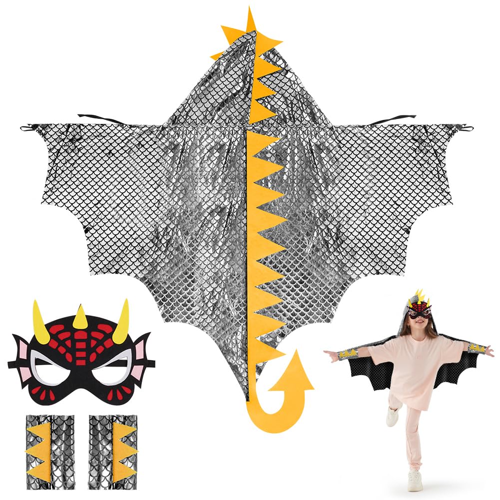 Aomig Disfraz Dinosaurio Niño, 3Pcs Capa de Dinosaurio con Capucha y Mangas y Máscara Dinosaurio, Capa de Disfraz de Dragón para Niños para Halloween Carnaval Fiestas Cosplay Cumpleaños — view 12