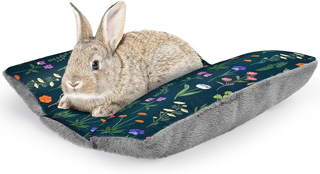 15"x14" Soft Plush Rabbit Bed Washable Cuddle Mat for Small Pets | Reversible Bunny Napping Cushion With Thicker Padding and Floral Designs for Comfortable Rest in Cages