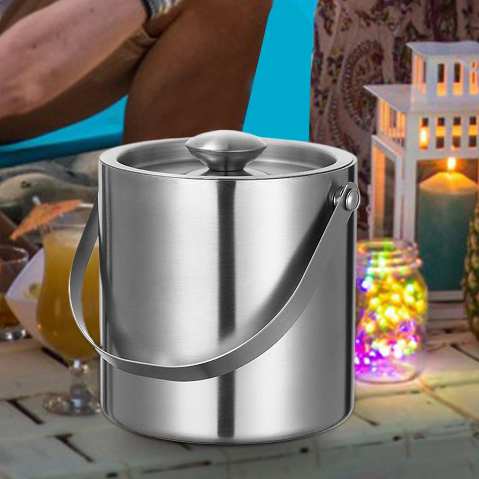 Secchiello Per Ghiaccio Con Coperchio Secchiello Termico Doppia Parete | Barile Champagne Impermeabile per Ristoranti Picnic Campeggio BBQ