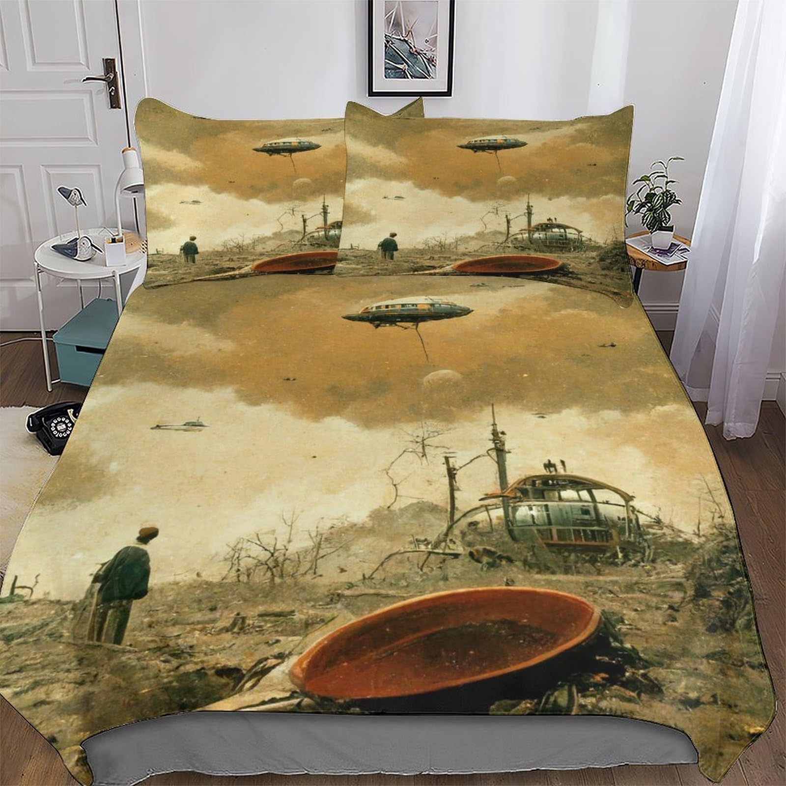 Pazzk Boys Alien Fallout Microfiber Duvet Cover Set 3 Pcs Polyester-Cotton Quilt Cover Bedding Set With Pillow Cases Machine Washable Anti Allergic Comforter Cover For Girls Double (200X200cm)