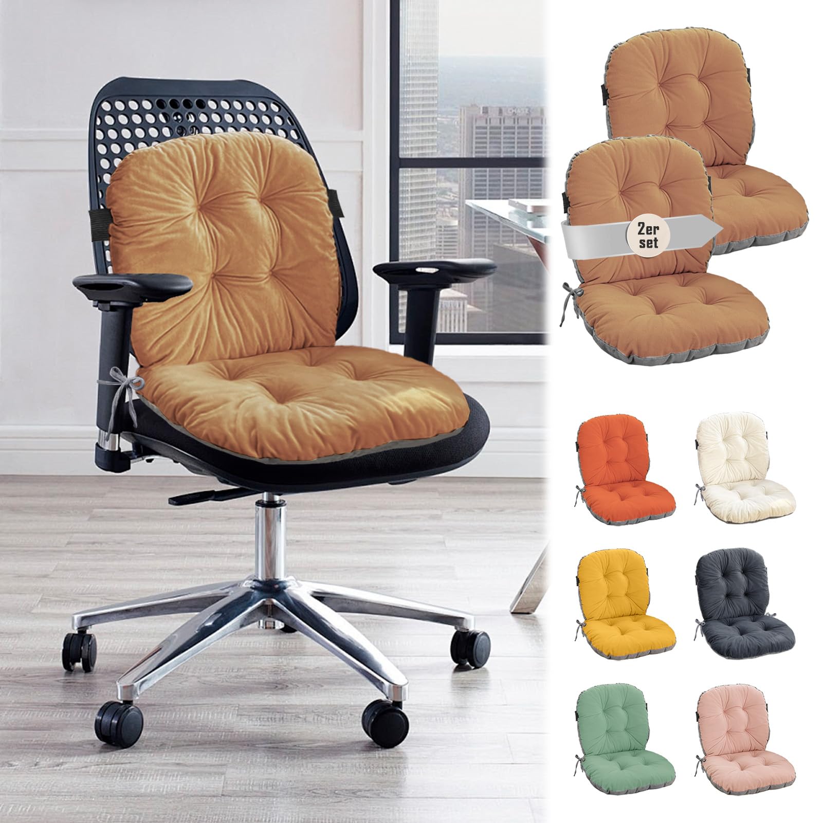 Cojín de asiento suave y lavable para silla de oficina con lazos de fijación estables