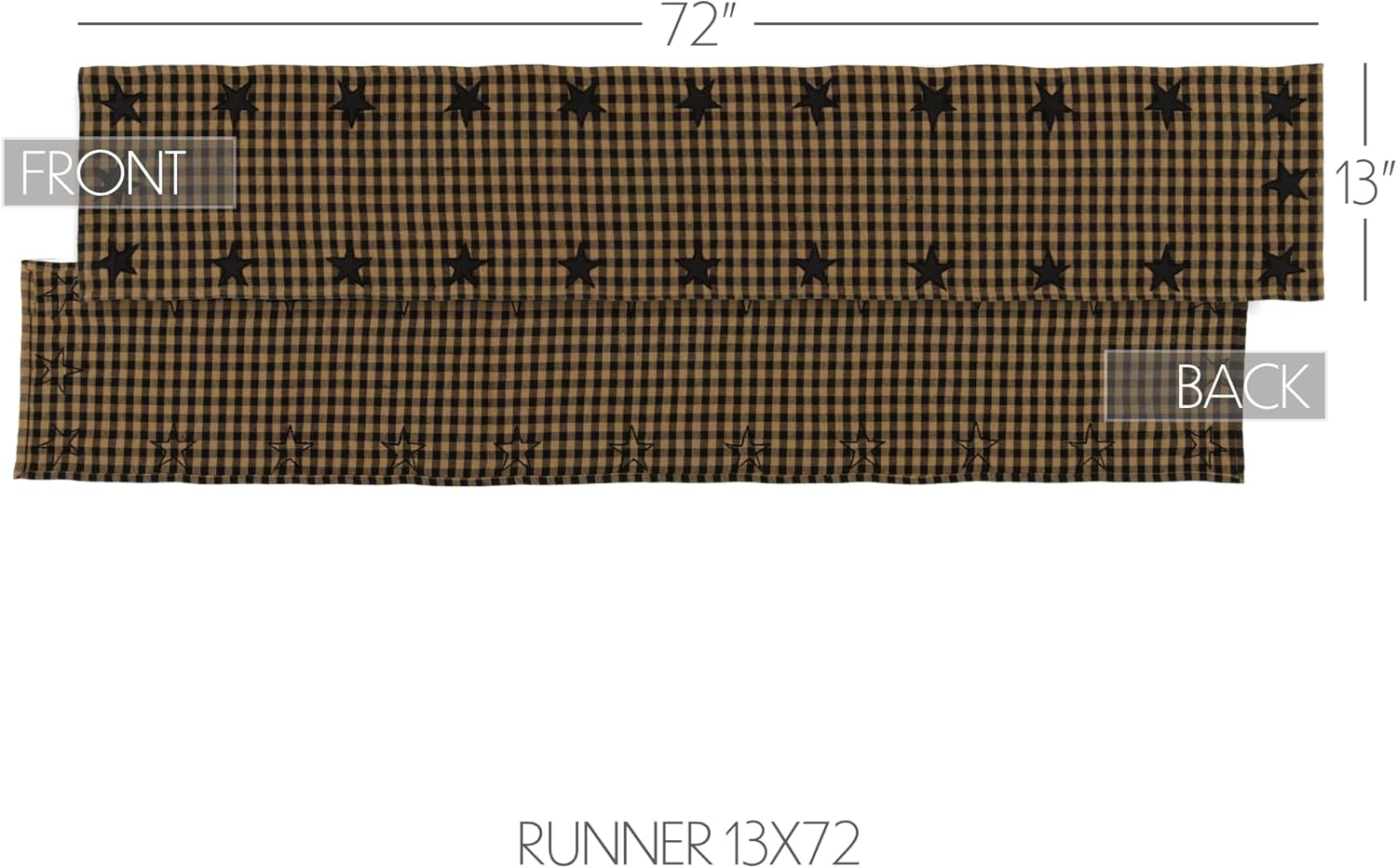 VHC Brands, Black Star, Cotton, 13x72, Woven Runner, Black