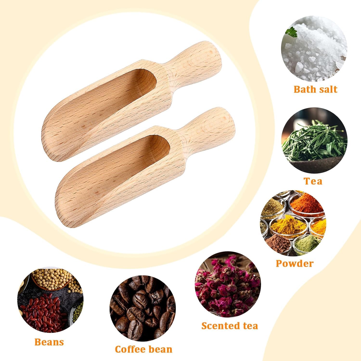 JEJIME Multipurpose Wooden Spoon Set (6 PCS) for Salt, Tea, Coffee Beans, Spices, Condiments, Candy & Laundry Detergent | Eco-Friendly Kitchen & Cooking Accessories for Home, Restaurant & Party Use 4
