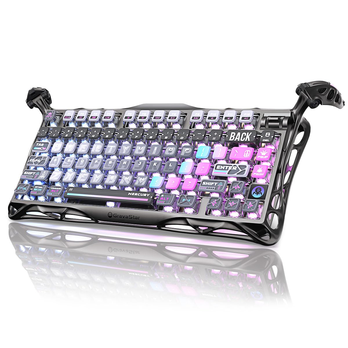 GravaStar Mercury K1 Pro – Tastiera da gioco meccanica wireless 75% in lega di alluminio, interruttori lineari, retroilluminazione RGB personalizzabile, manopola di controllo (Cyberpunk)