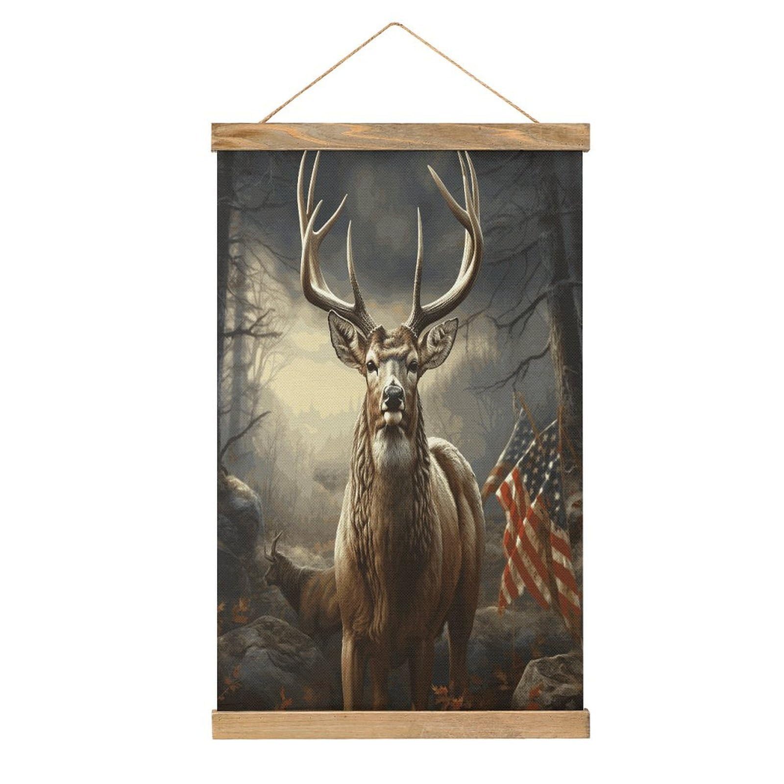 FekiLoot Deer Hunting Season Wall Art Poster Hanger Frame Linen Wall Art Decor Vintage Hanging Poster Hanging Wall Decor Rustic Retro Wall Art Print for Living Room Decor 20.4 X 13.1Inches