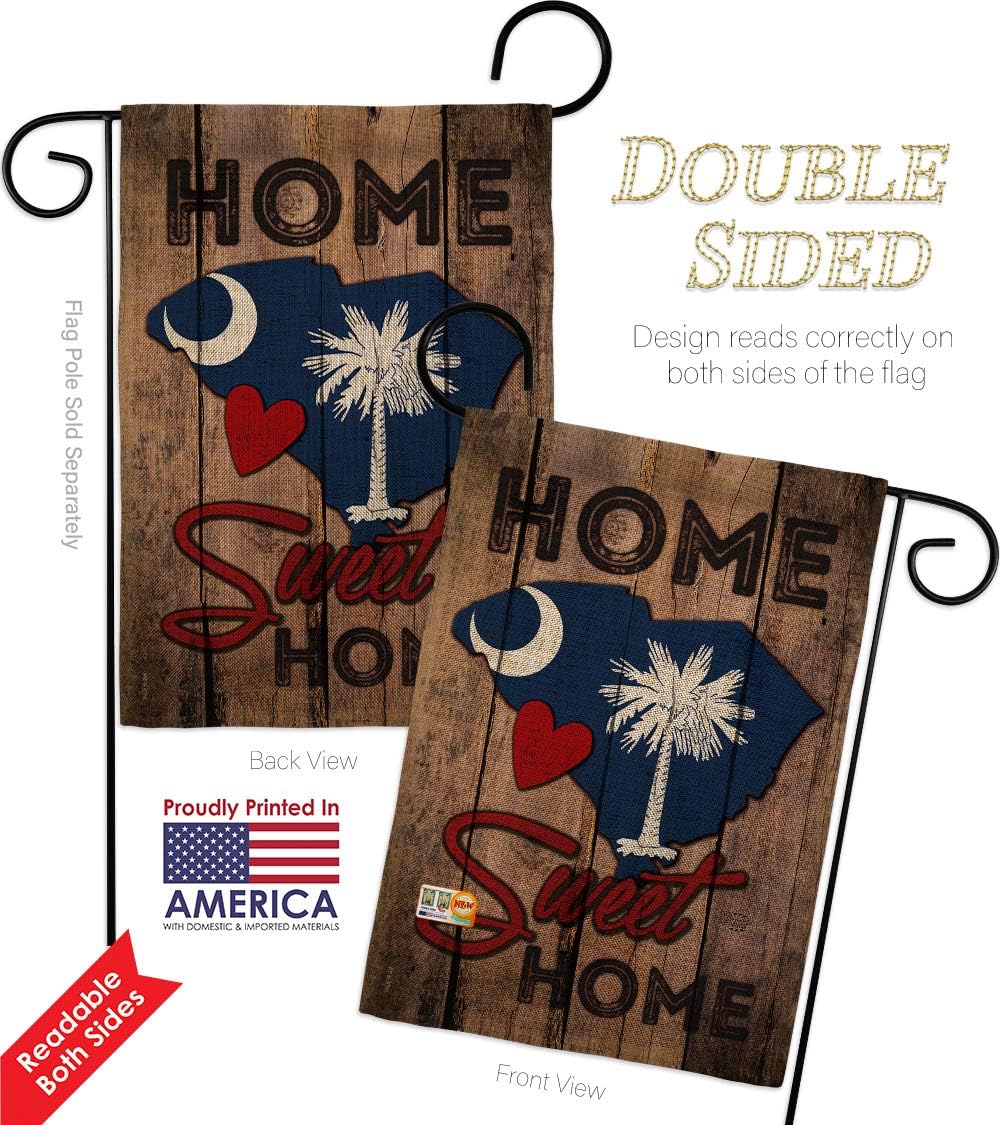 State South Carolina Home Sweet Burlap Garden Flag Set with Stand Americana States USA American Territories Republic Country Particular Area Small Gift Yard House Banner Double-Sided Made In 13 X 18.5