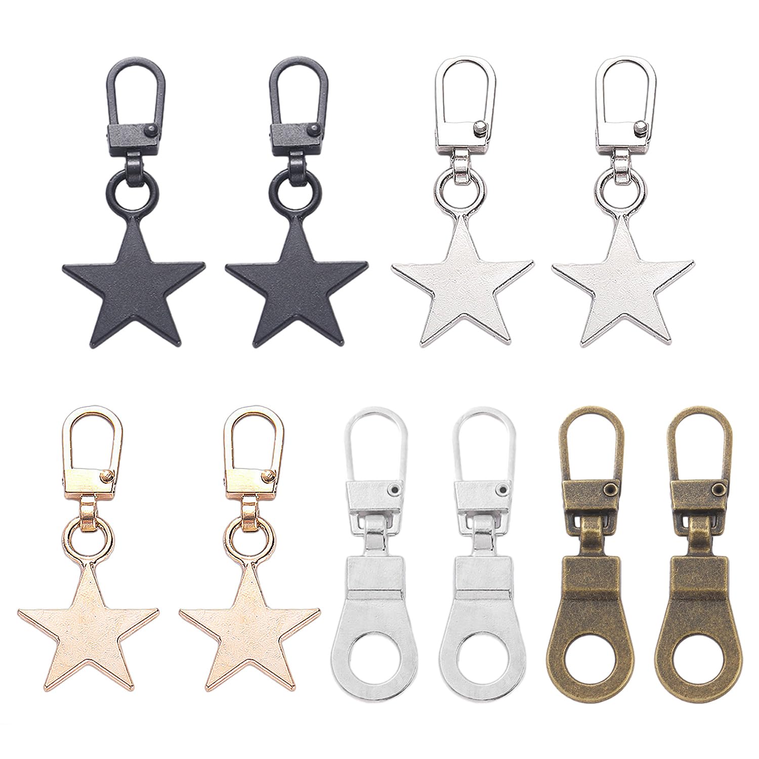 10 Pieces of Zippers, Metal Zipper Pullers, Replaceable Zipper Pullers, Detachable Zippers, Star Zipper Pullers, Suitable for Clothes, Jackets, and Pants
