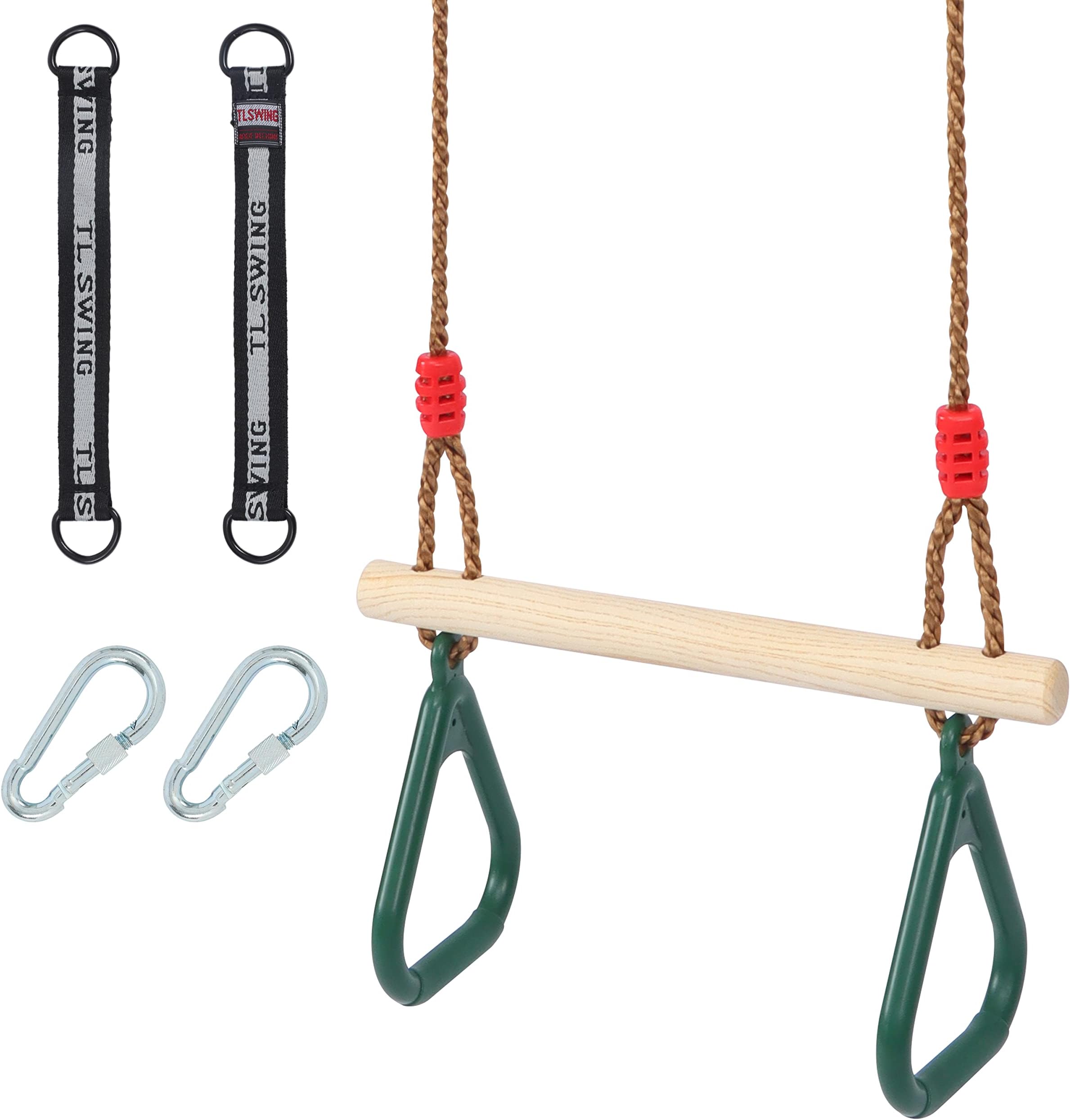 SILVER VALLEY Kids Trapeze Bar with Rings for Climbing Frame Attachment Outdoor Toys for Children, Monkey Bars, Tree Straps Included (Green)