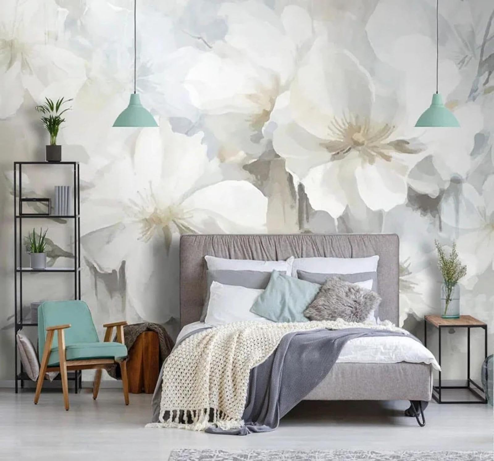 XLMING Hand Drawn Minimalist Beautiful White Flowers 3D Wallpaper Luxury Silk Study Dining Feature Sofa Grey Bedroom Living Room Tv Decorative Wall-400cm×280cm