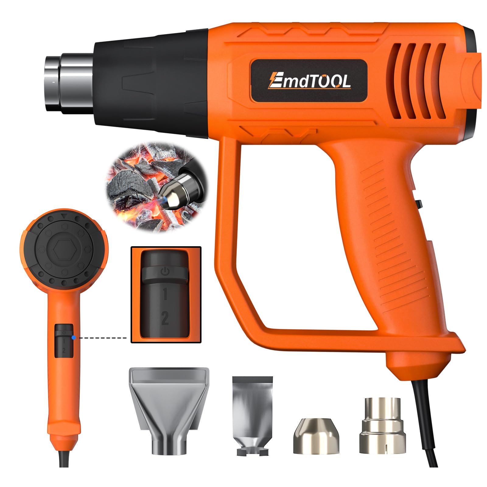 Heat Gun for Crafts - 2000W Paint Stripper, Hot Air Gun w/ 2 Temperature Settings 300℃ & 600℃, Overload Protection, 1.5s Fast Heating, 4 Nozzles - Heat Gun for Paint Stripping, Shrinking PVC, Crafts