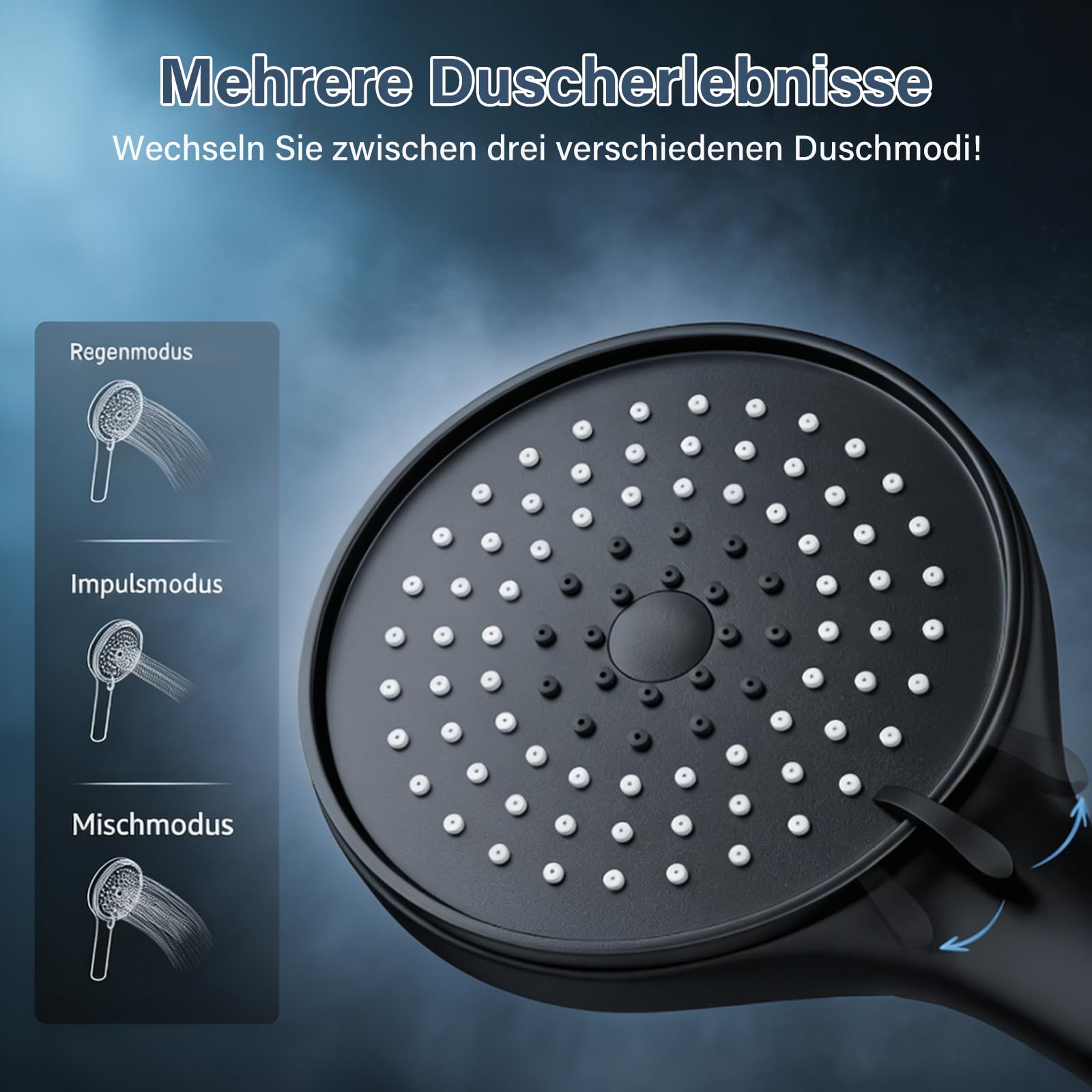 Duscharmatur Schwarz mit Brausegarnitur,Duscharmatur Kompletset mit Brausegarnitur 700 mm,Duschsystem mit Thermostat,Handbrause mit 3 Funktionen