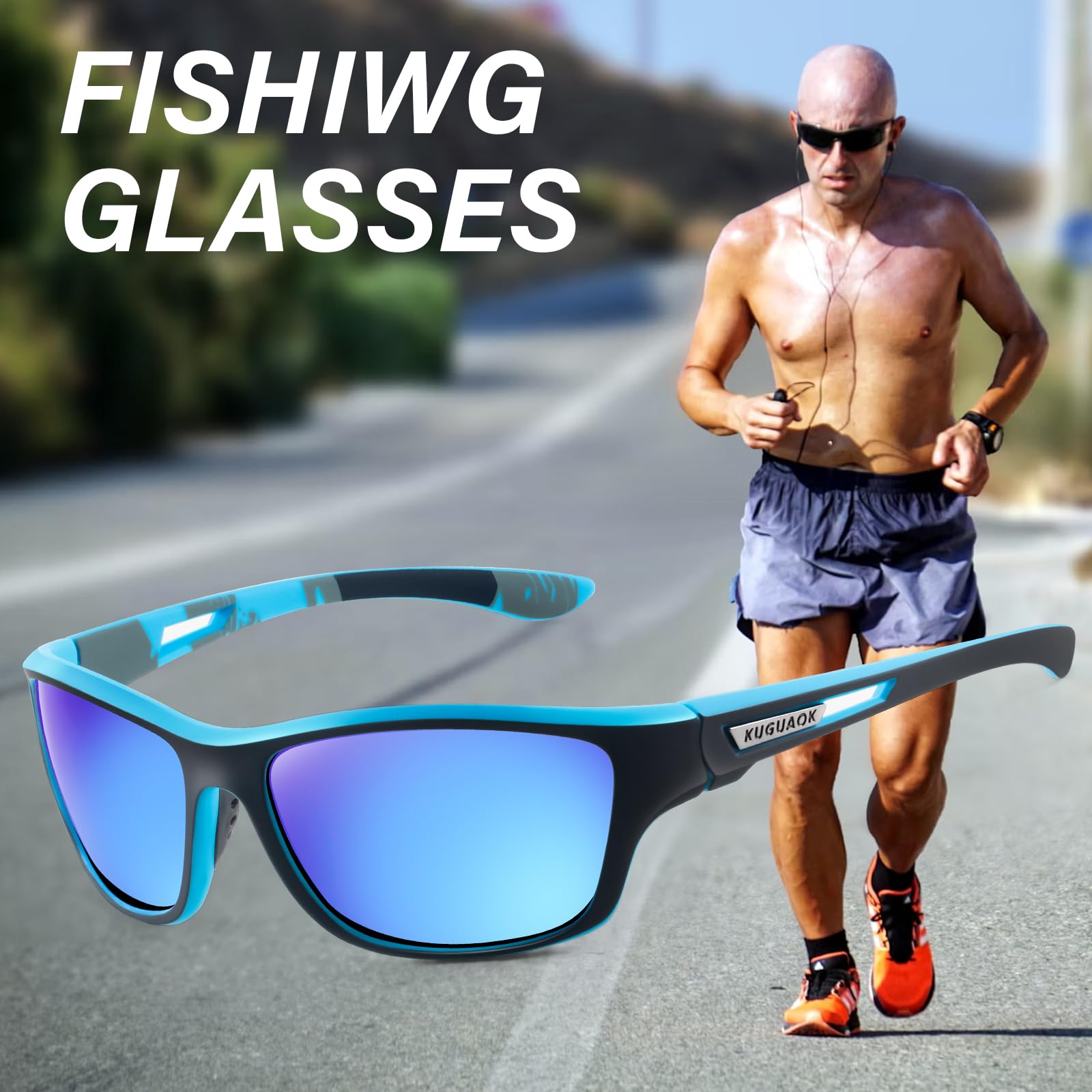 KUGUAOK Confezione da 4 occhiali da sole sportivi polarizzati da uomo protezione UV occhiali da sole avvolgenti da corsa