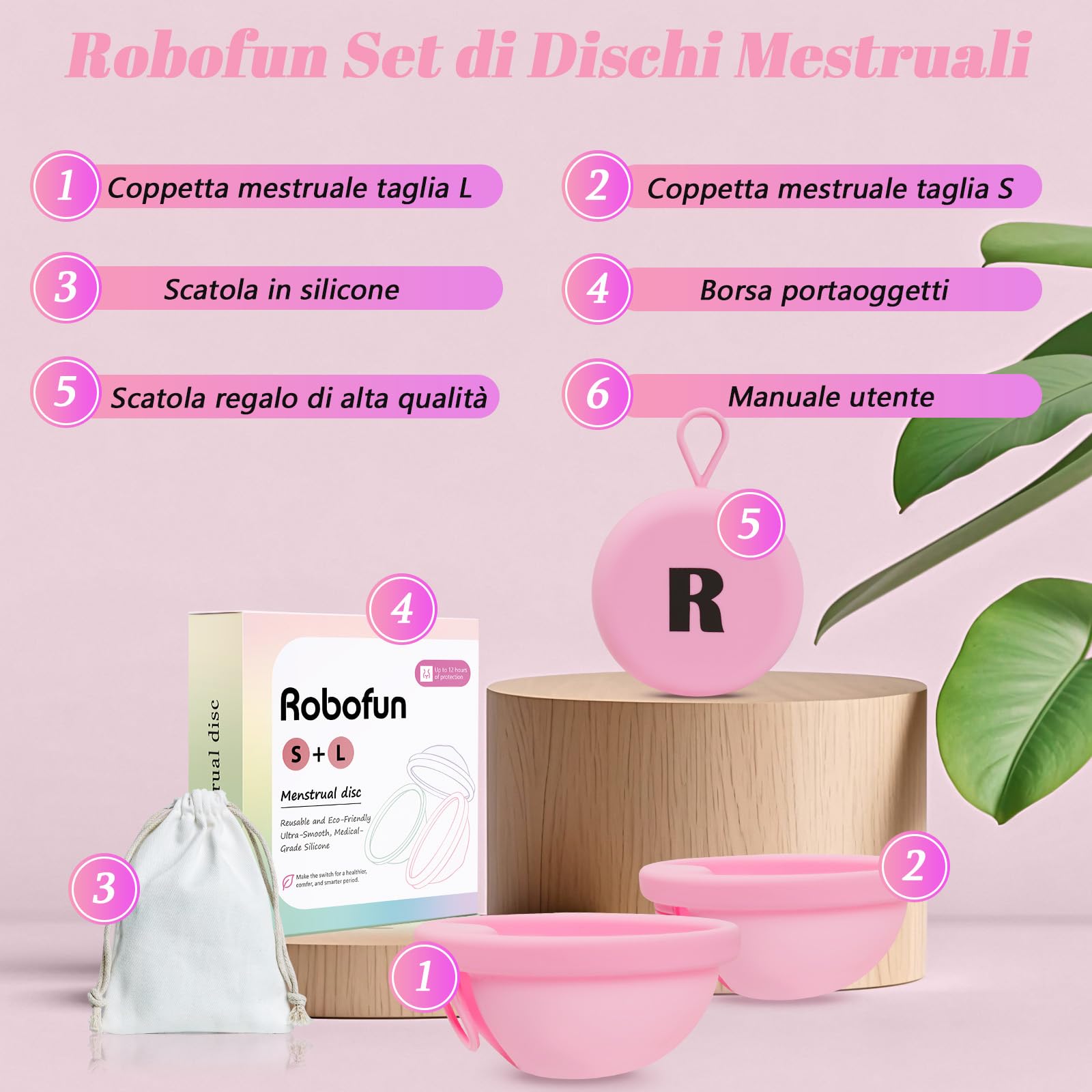 Coppetta Mestruale, 2 Pezzi (S+L) – Coppetta Mestruale Riutilizzabile in Silicone Medico 100% per Tutti i Periodi Mestruali, Senza Rischio per lo Sport e il Nuoto - Rosa