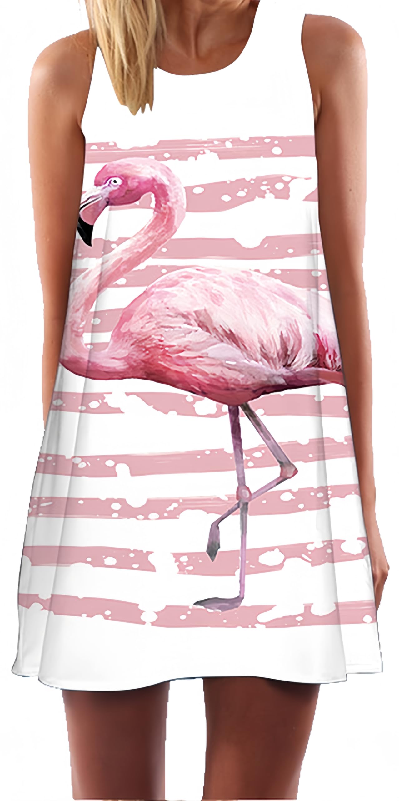 Ocean Plus Mujer Vintage Vestido Sin Mangas Cuello Redondo Vestido de Playa Vestido de Tirantes Camisetas Camisa Corta Vestido de Blusa