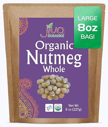 Jiva Organics Bolsa entera de nuez moscada orgánica de 8 onzas, 100% natural y sin OMG