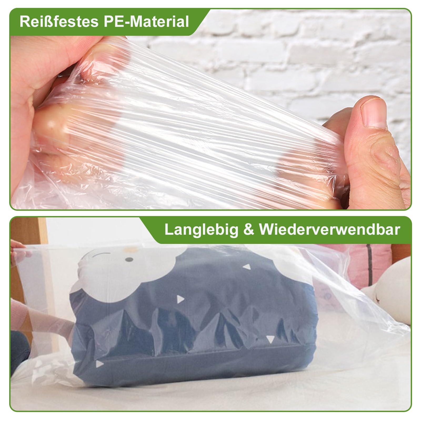 QWORK® 10 Stuks Doorzichtige Plastic Opbergzakken, 100x150cm Extra Grote Verhuiszakken, Plastic Zakken, voor Bagage, Koffers, Meubels, Dekbedden
