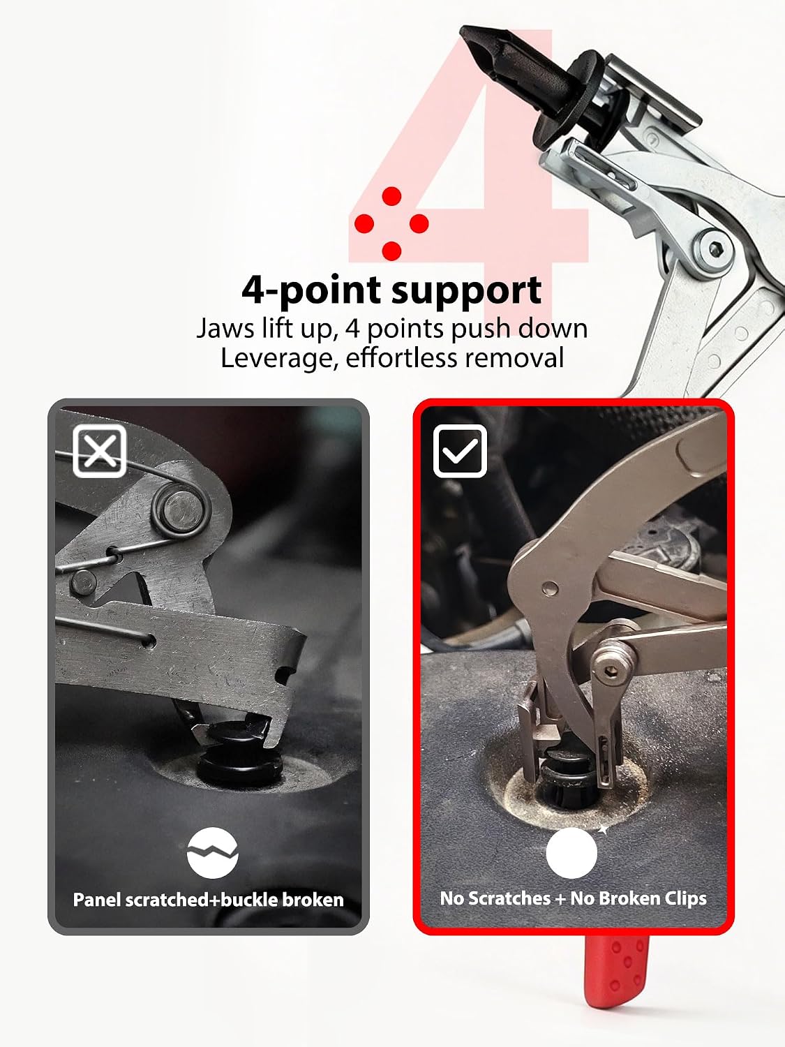 Car Clip Pliers, Clip Removal Tool, Heavy-Duty 17-4 Stainless Steel Push Pin Pliers for Automotive Plastic Rivets, Trim & Door Panel, Damage-Free Disassembly Tool for Mechanics